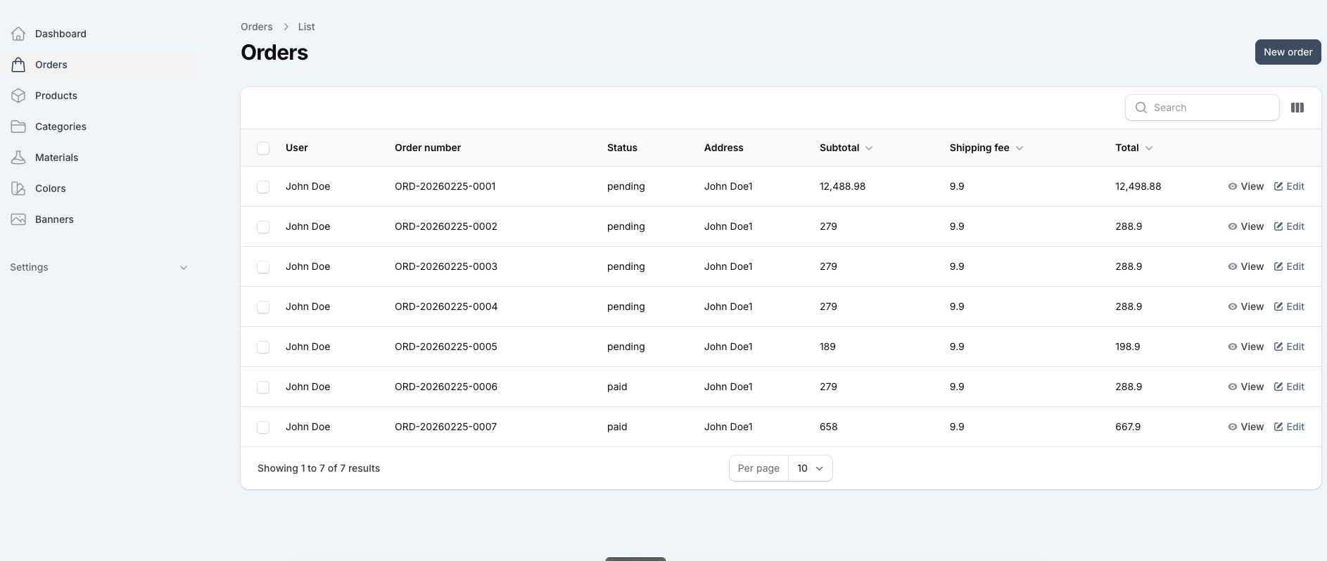 Admin orders management