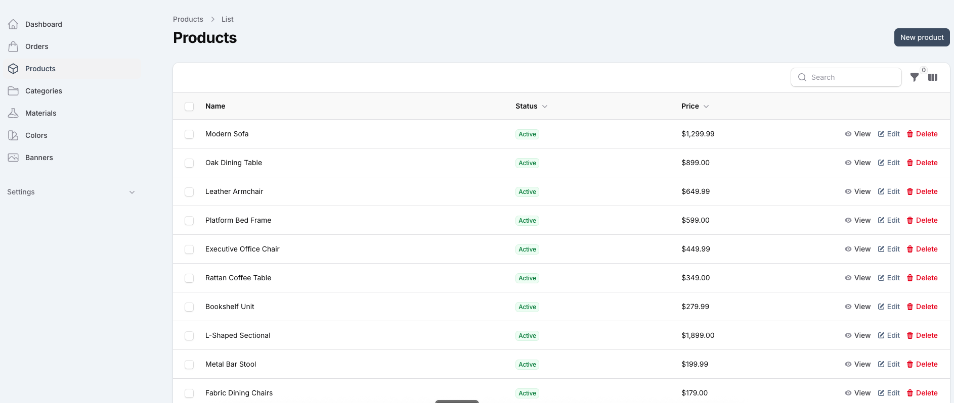 Admin products management